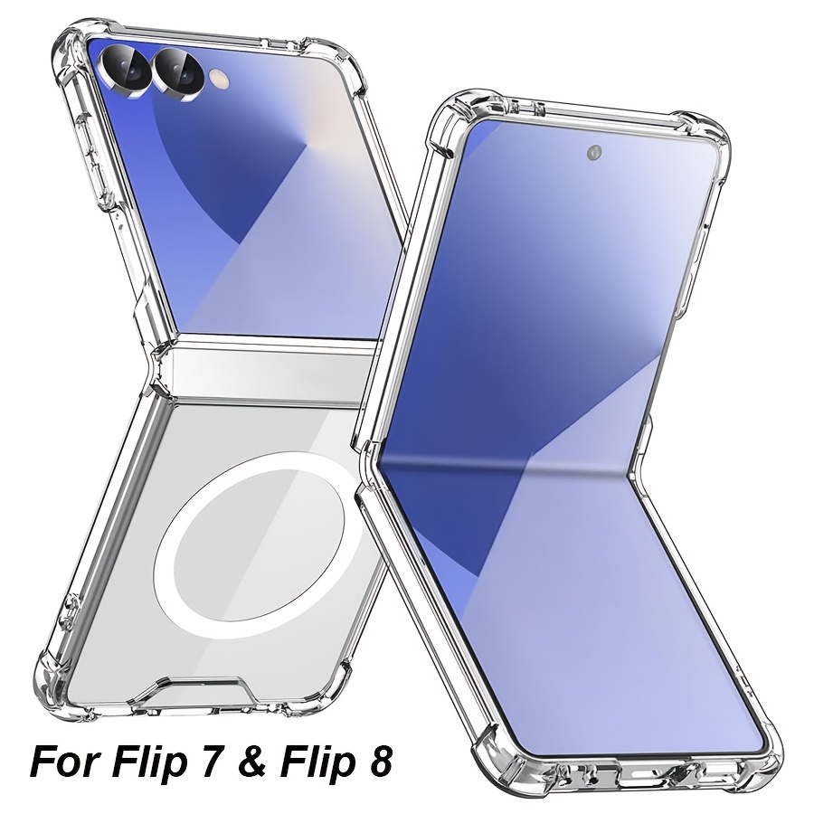 TEMU Phone Case - Clear Magnetic Shockproof Case For Galaxy Z Flip 8 And 7 | Anti-yellowing, Slim-fit With Precise Cutouts, Air Cushion | Wireless