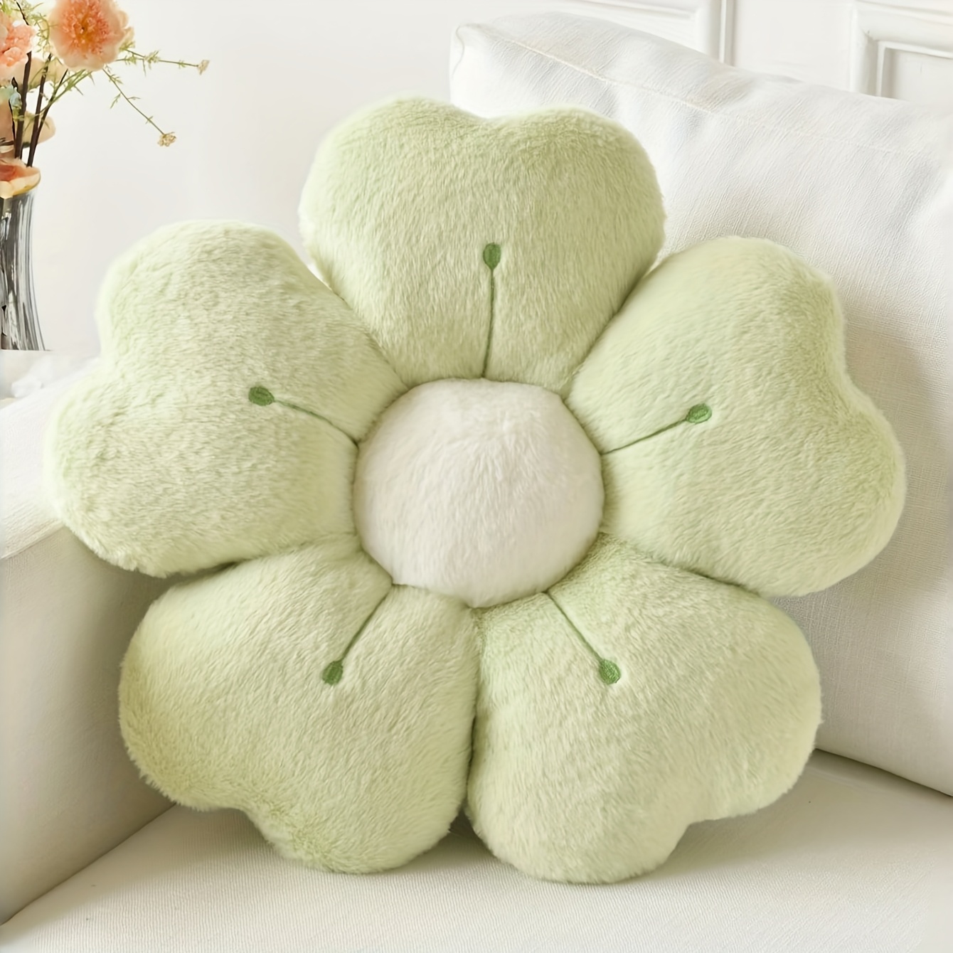 TEMU Disponible en 5 couleurs | Coussin décoratif en peluche douce Daisy pour un confort - Blanc et rose floral avec pétales moelleux, idéal pour lit