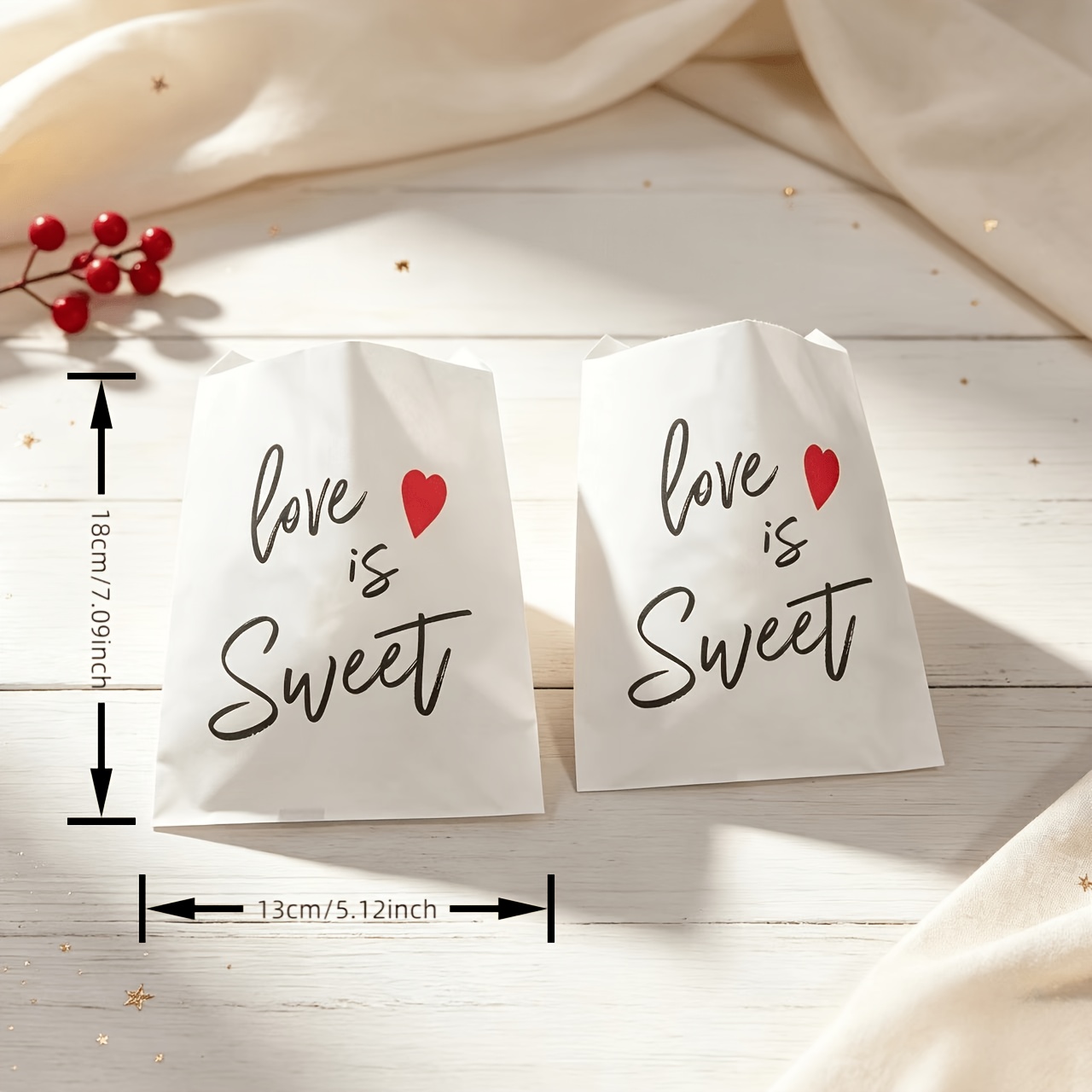 TEMU 100 sacs en papier blanc et marron de génération, imprimés avec "Love Is ", sacs cadeaux de style facile, adaptés pour la Saint-Valentin,