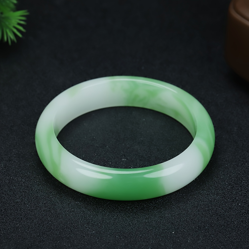 Exquisitely Carved Green Floral Two-Tone Bangle Bracelet
