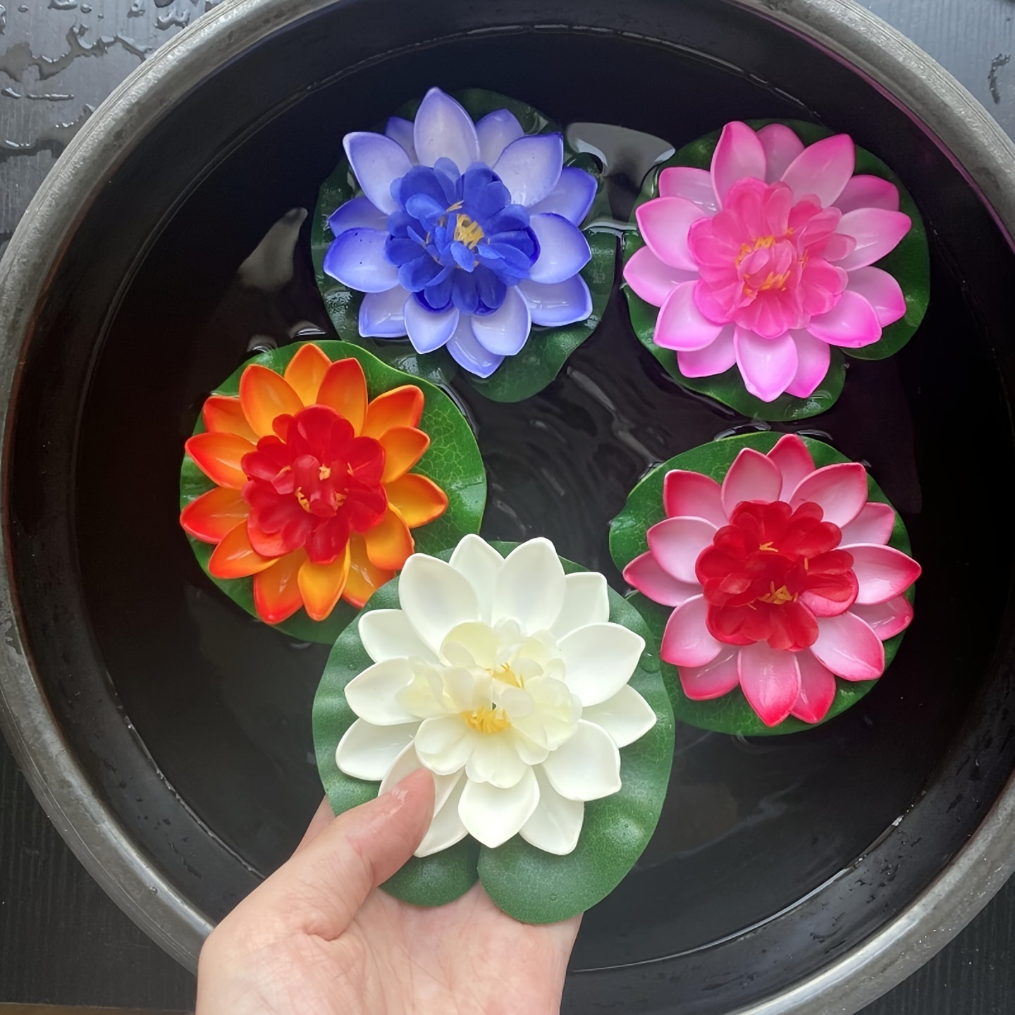 

5pcs Artificial Lotus Flowers For Ponds, Foam Lily Pads, Eva Material, Fish Tank And Garden Pond Decorations