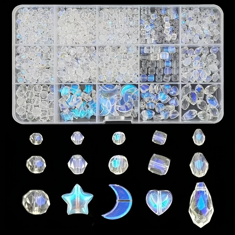 TEMU 1000pcs Perles en Verre Cristal Import AB et Assortiments de Perles Finitions Tailles et Assorties en Vrac Perles Facettées pour la Fabrication