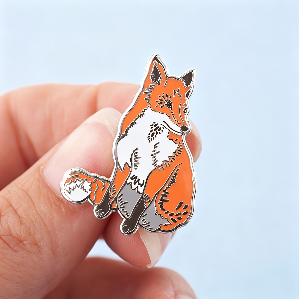 TEMU Custom Colored Oil Fox Badge, Animal Badge, Personalized School , Stainless Steel Family , Club Logo Badge, Colored Printing Novelty Badge,