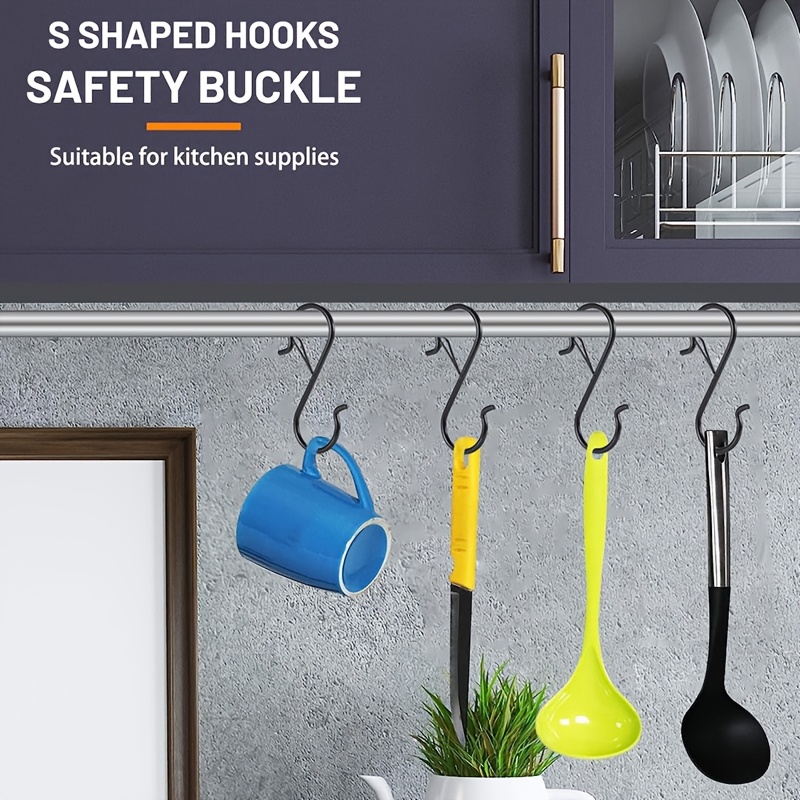 

6-pack Metal Hooks With Safety Buckles, 3.5 Inch Wall Mounted Hooks For Kitchen, Closet, Hanging - , Painted , Contemporary Style, Utility Hooks