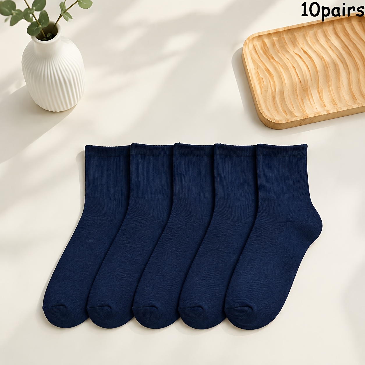 TEMU 10 Paires de Chaussettes Unisexe Bleu Marine à Rayures, Chaussettes Décontractées Polyvalentes, Respirantes et Confortables, Adaptées au Sport,