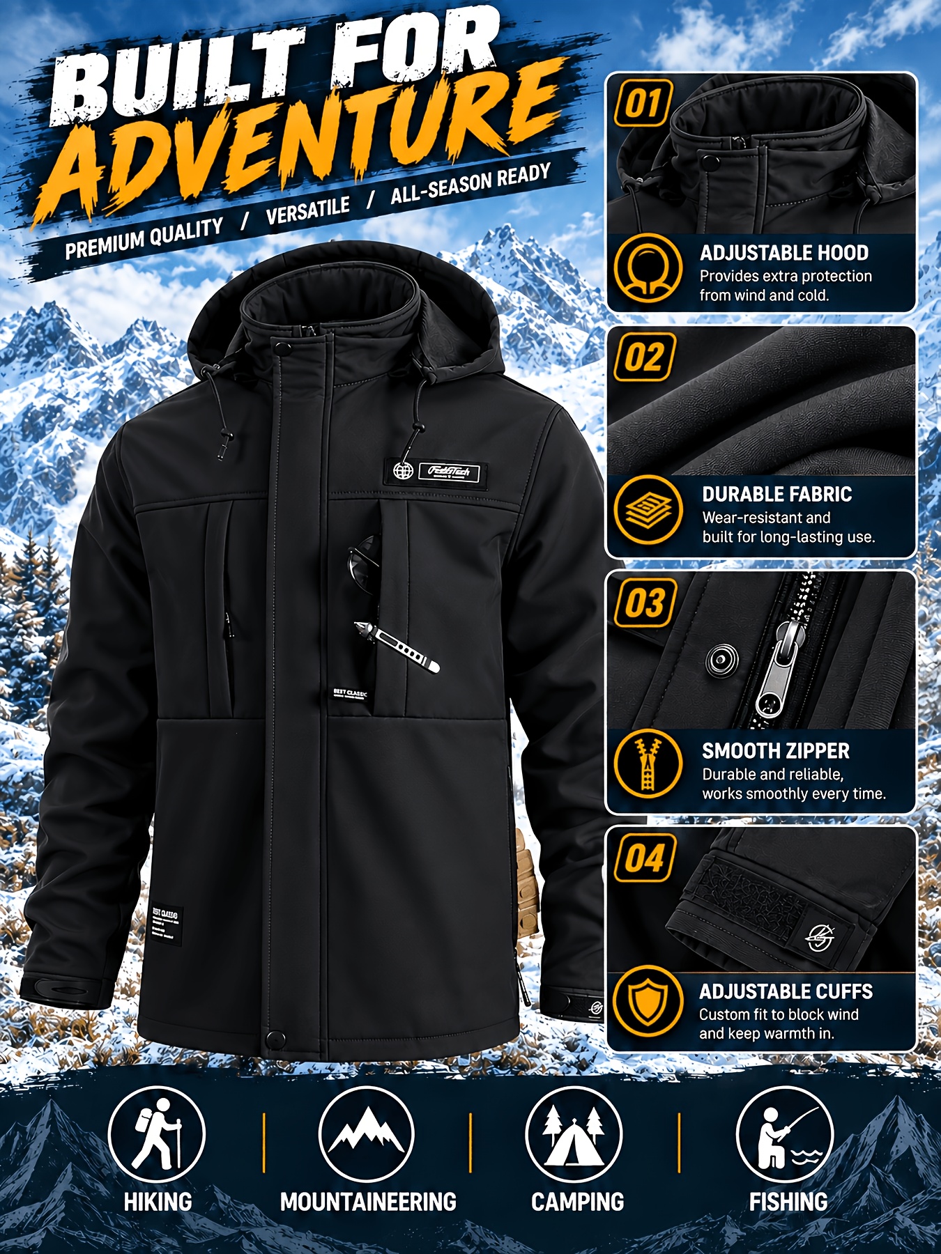 Men's Hooded Jacket & Thermal Pants Set for Cold Weather Activities