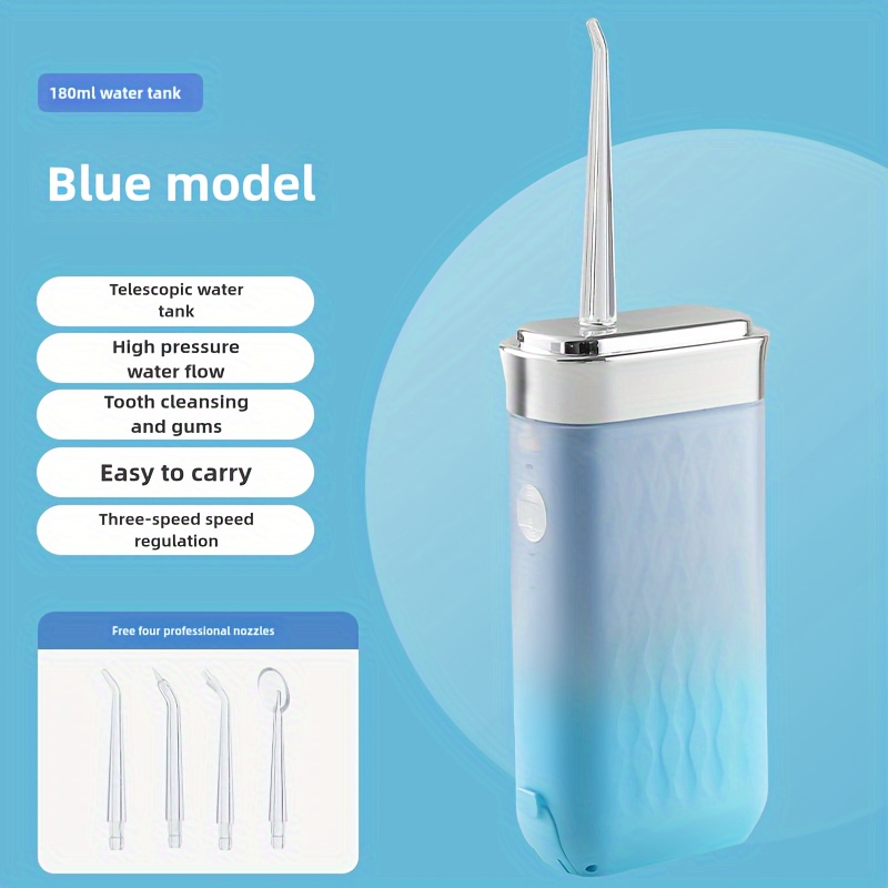 1pc Blue Model Portable Electric Water Flosser, Rechargeable Oral Care Handheld Dental Irrigator with 3-Speed Adjustment, USB Charging, 36V Max Voltage, 1200mAh Lithium Battery, Includes 4 Nozzles details 1