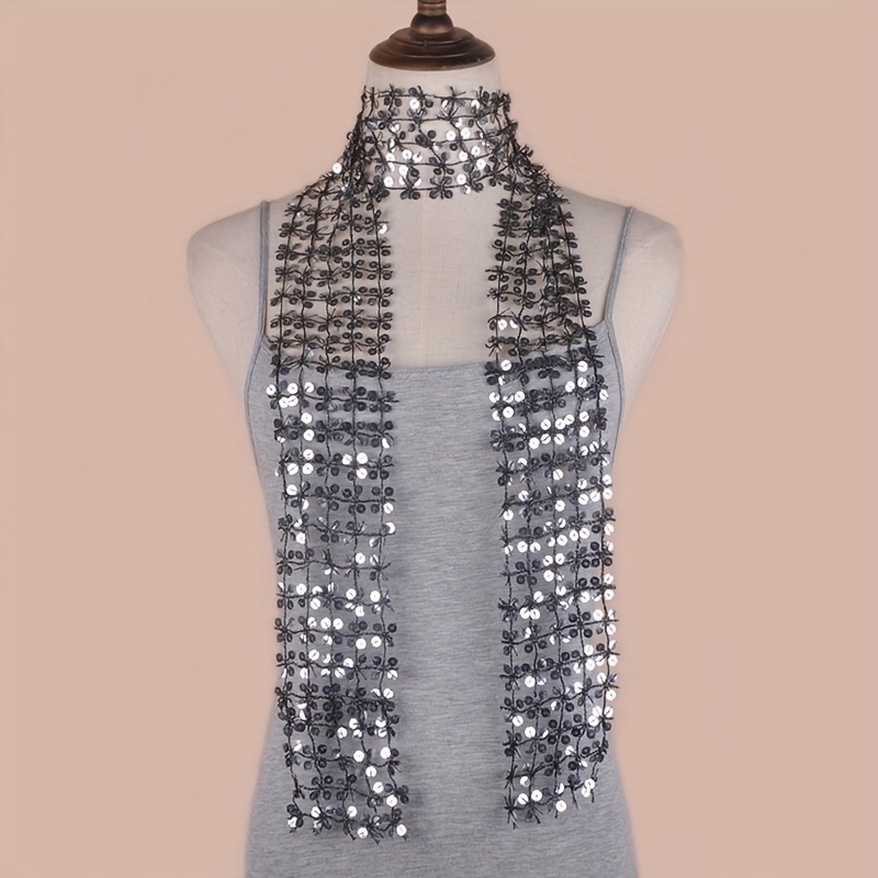 TEMU Shining Sequin Flapper Scarf Vintage Monochrome Scarf Personalized Creative Decoration Scarf For Women