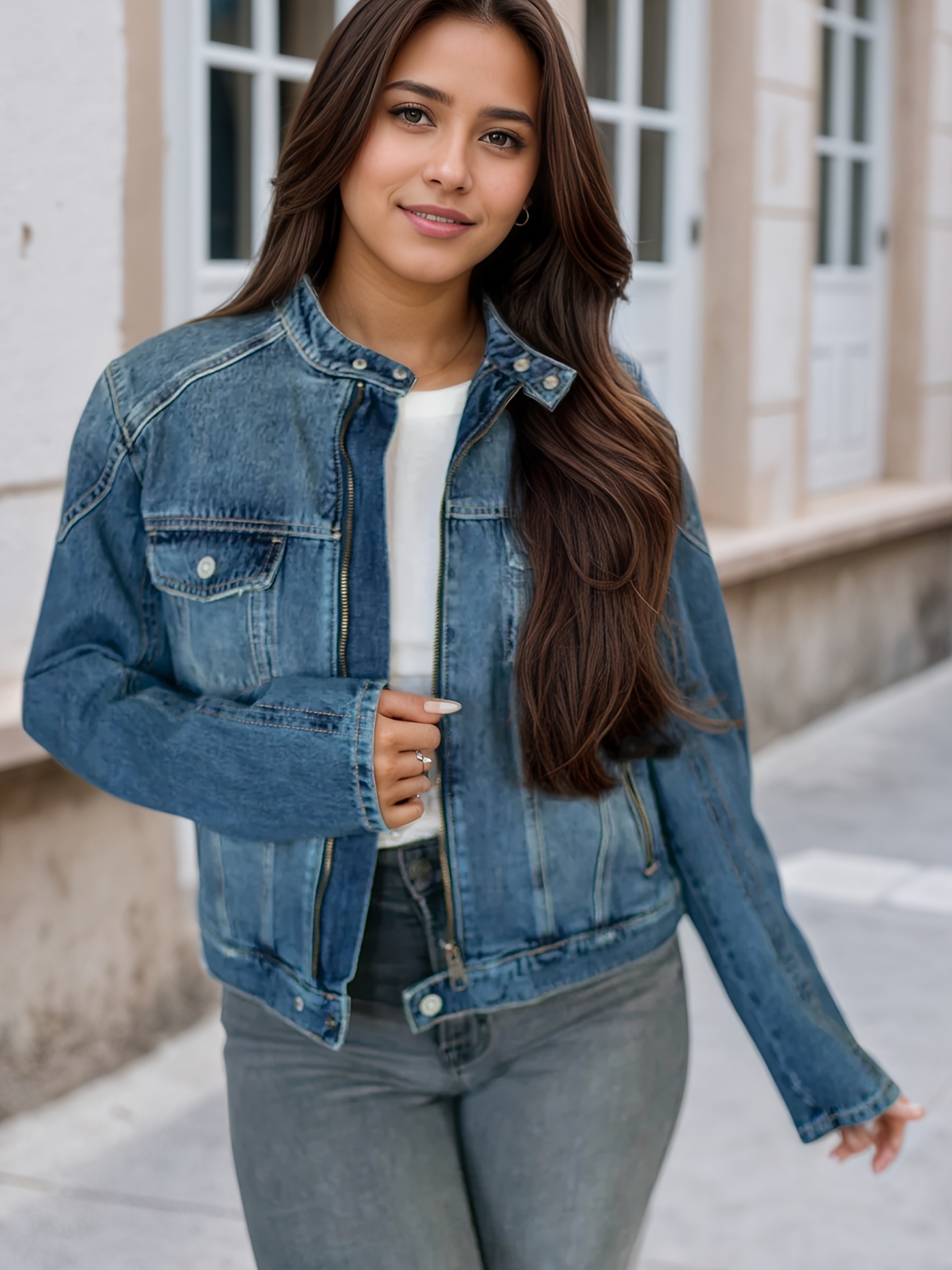 puff sleeve denim jacket sold on Temu United States