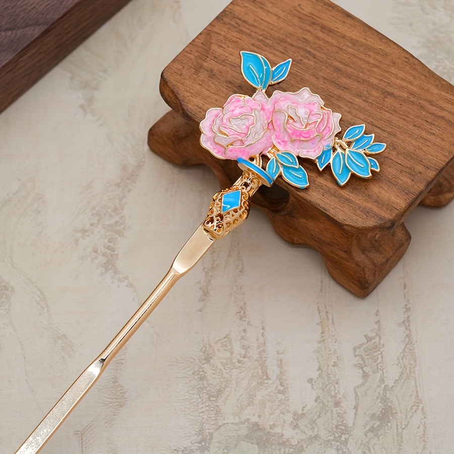 3pcs chinese style hair pins with candy colored   golden accents traditional asian hair accessories for parties daily wear back to school Product details 2