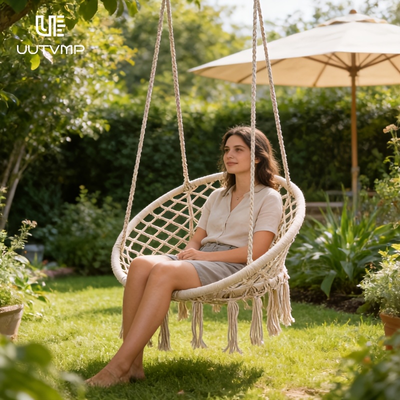  hanging chair hanging basket camping woven hanging basket swing leisure hanging basket chair garden hanging basket swing hanging chair with backrest balcony hanging basket suitable for leisure and entertainment balcony garden camping Product details 9