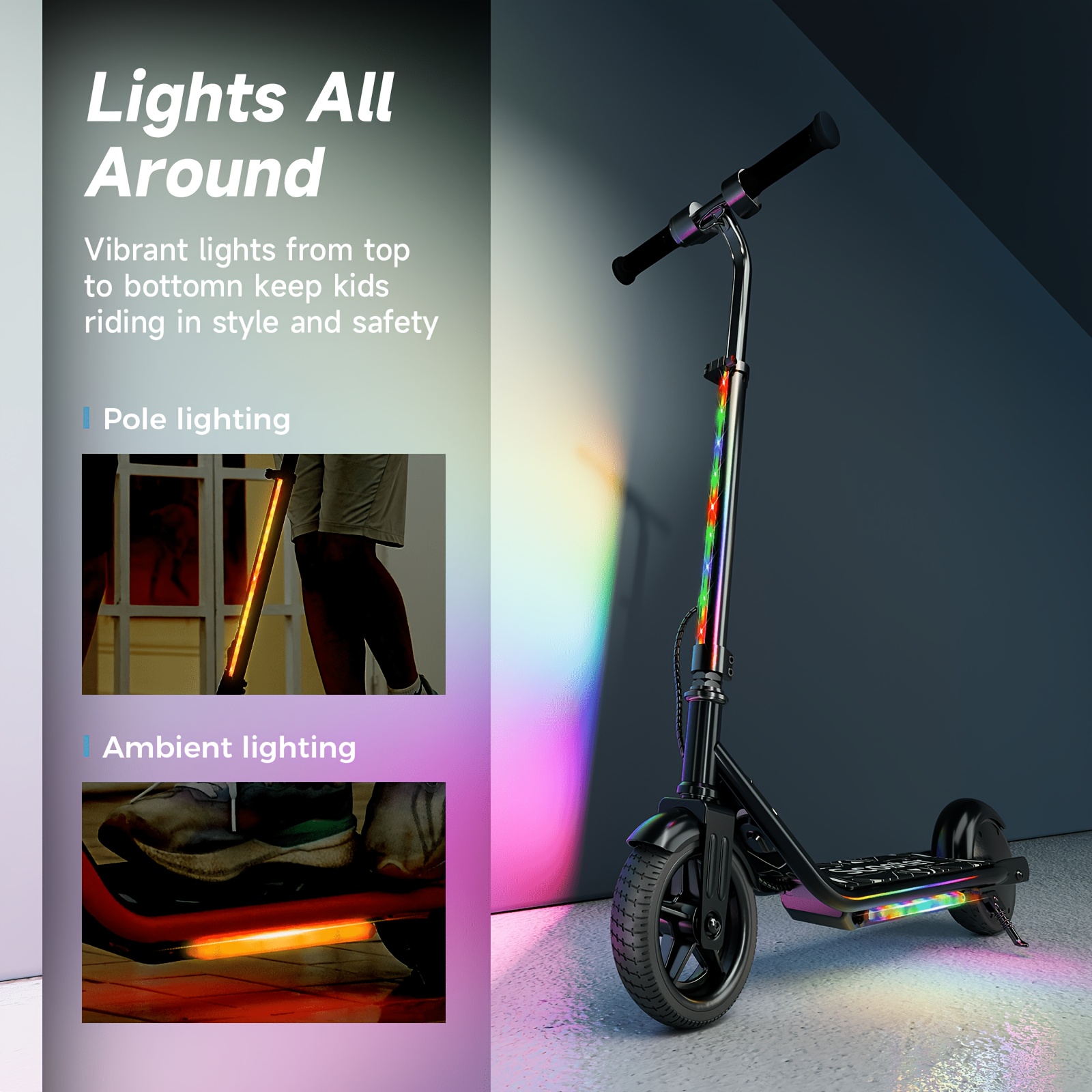Image of Electric Scooter, Suitable For Children Aged 6 To 14, 7-color Led Lights, 150w Motor, 6-inch Tires, 18v 2.6ah Battery, Height Adjustable (82-102 Cm), Christmas Gift, Toy.:50kg.