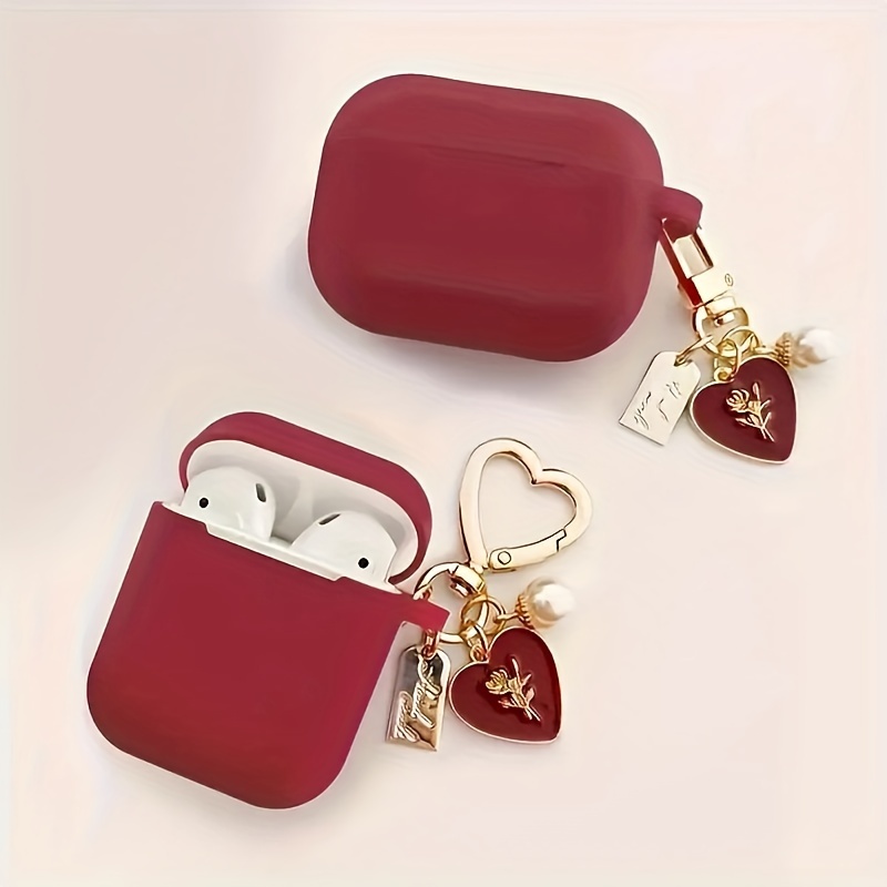 

1pc Romantic Heart Pendant Red Tpu Case For Airpods 4, Wireless Charging Compatible Earphone Protective Cover, Ideal Gift For Boyfriend/girlfriend