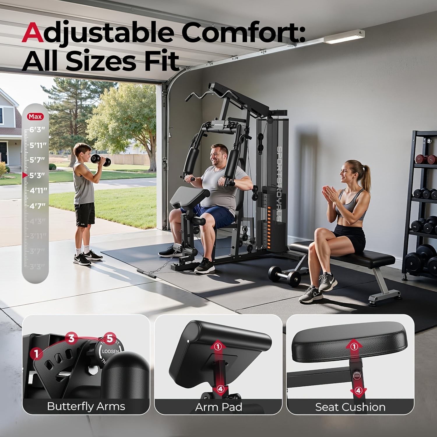 for home gym multifunctional workout station with leg press 150lbs weight stack full body workout equipment for home exercise fitness strength training suitable for fitness men women without battery Product details 6