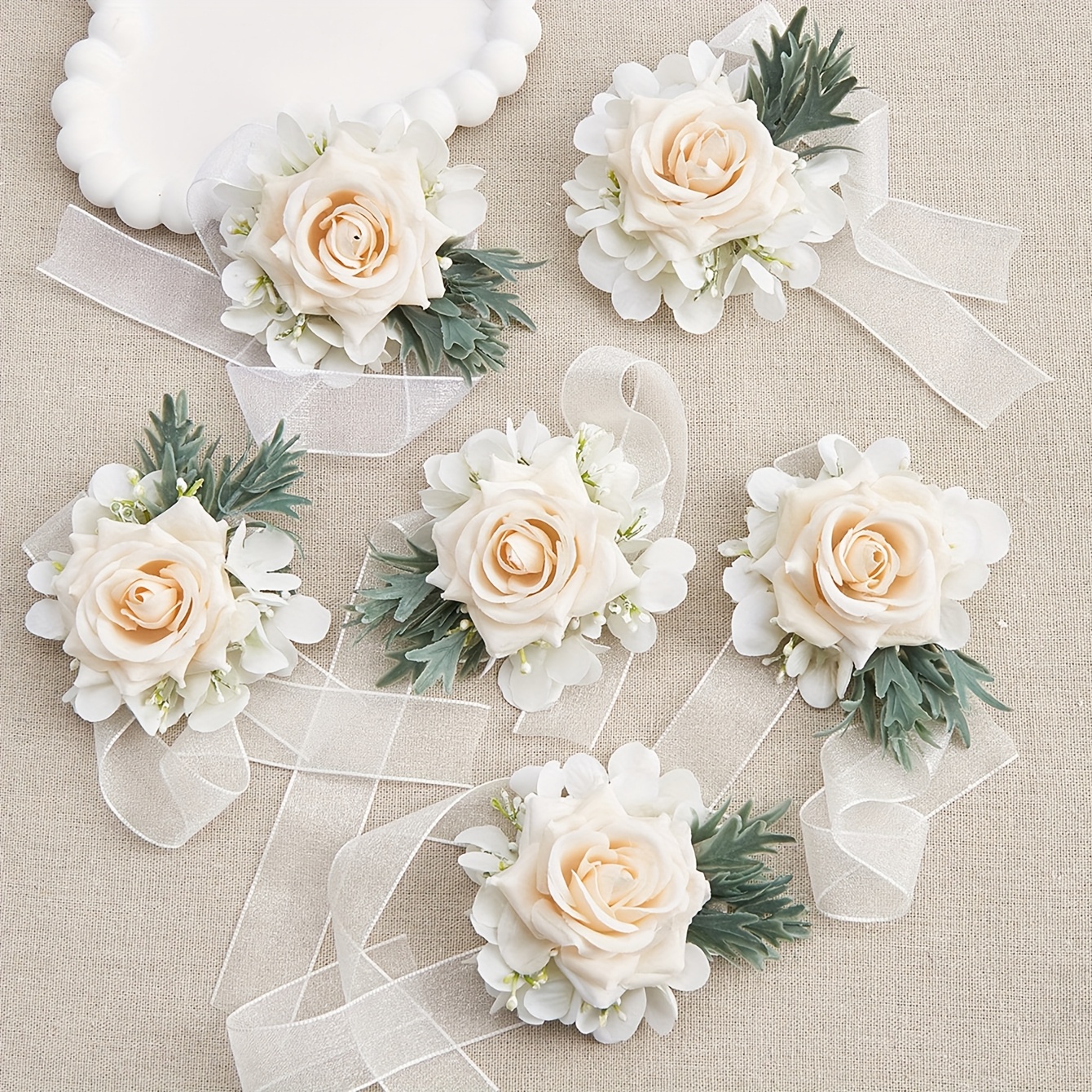 6pcs Set Elegant Pink Rose Wrist Corsages Perfect For Weddings, Anniversaries, And Formal Events, Wrist Flower Decorations