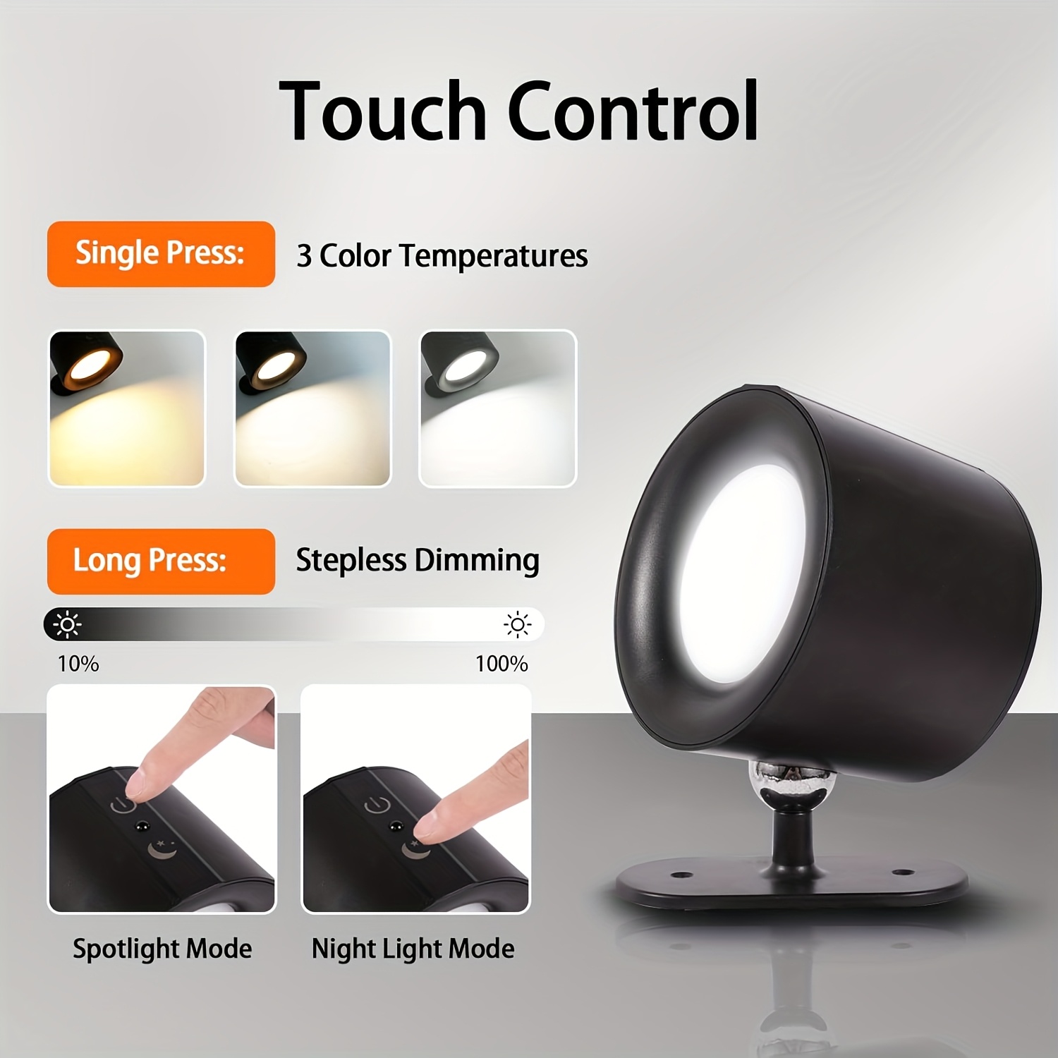 Two Smart Wall Lamps Featuring Three Control Options (Touch, Remote, Daylight Sensor), Rechargeable with a 1200Mah Battery, Adjustable Brightness, Easy Installation, Three Lighting Modes (White, Warm, And a Combination of Both)