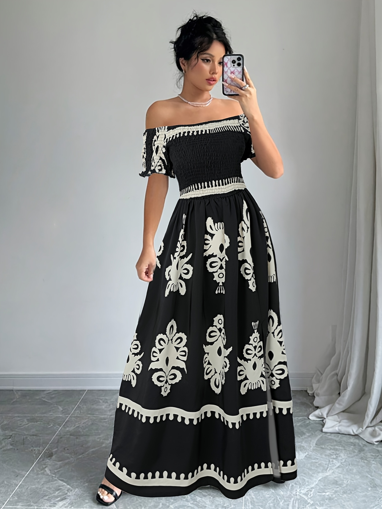 off shoulder maxi dress casual Phylis Off The Shoulder Maxi Dress | Chocolate | Womens main image 0