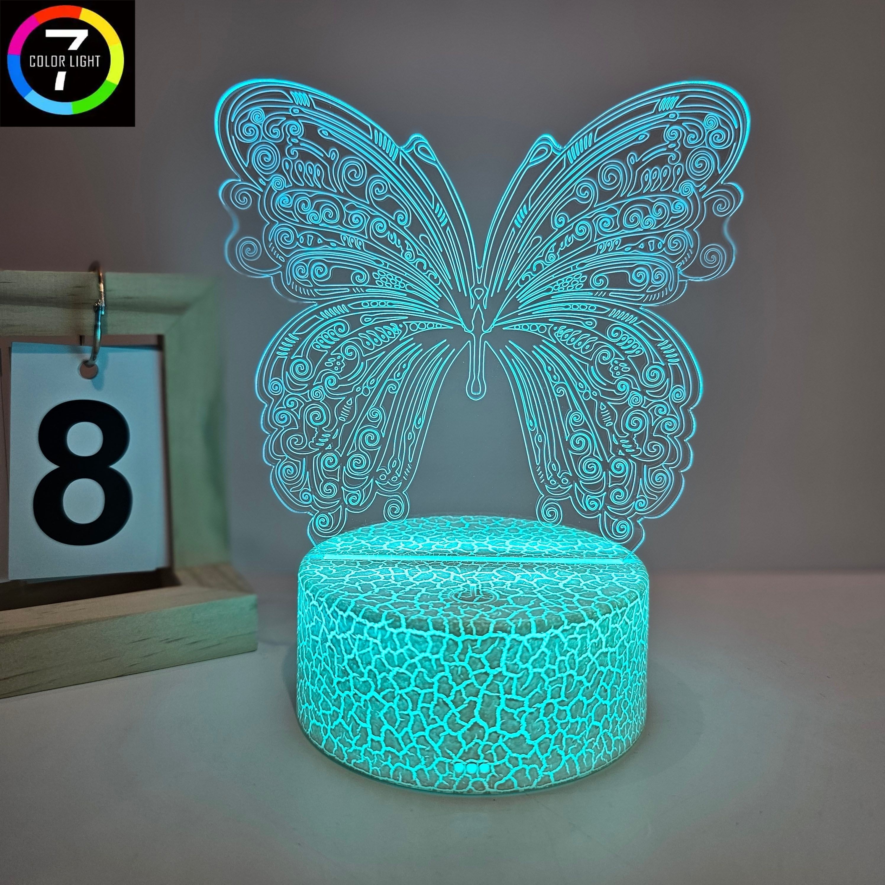 

3d Butterfly Illusion Night Light, 7 Color Touch & Warm White Mode, 5.31'' Base, 6.69'' Height, Decorative Tabletop Lamp For Living Room, Desk Atmosphere Light Eid Al-adha Mubarak