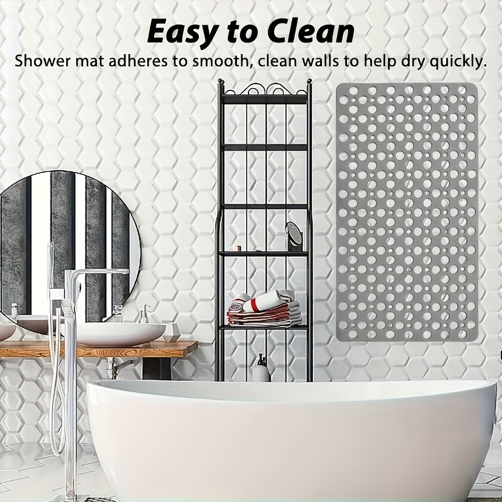 Non-Slip Bathroom Mat with Suction Cups, Quick-Dry Shower Pad with Circular Hole Design, Massage Rings, Ideal for Home and Hotel Bathrooms, Bathtubs - 43x75cm, Gray, Hotel Bathroom Essentials|Massage Bath Mat|Durable Shower Pad, Bath Mats for Bathroom