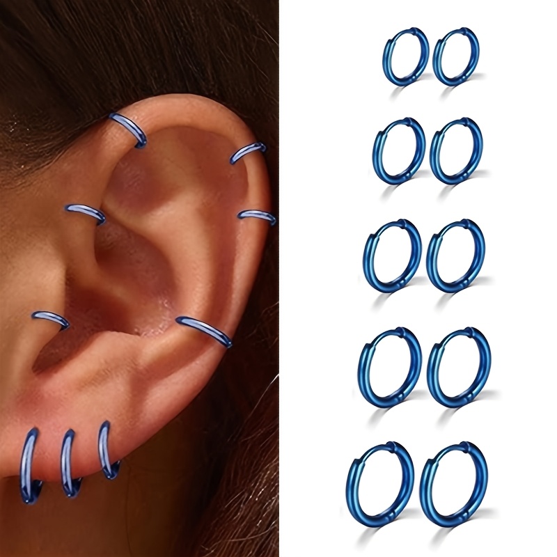 TEMU 316 Edelstahl Ohrringe Klassische Mode Knorpel Kleine Runde 8mm-16mm Dünne Drahtspule Damen Ohrring Set Kleine Mini Kreis Ohrstecker Set