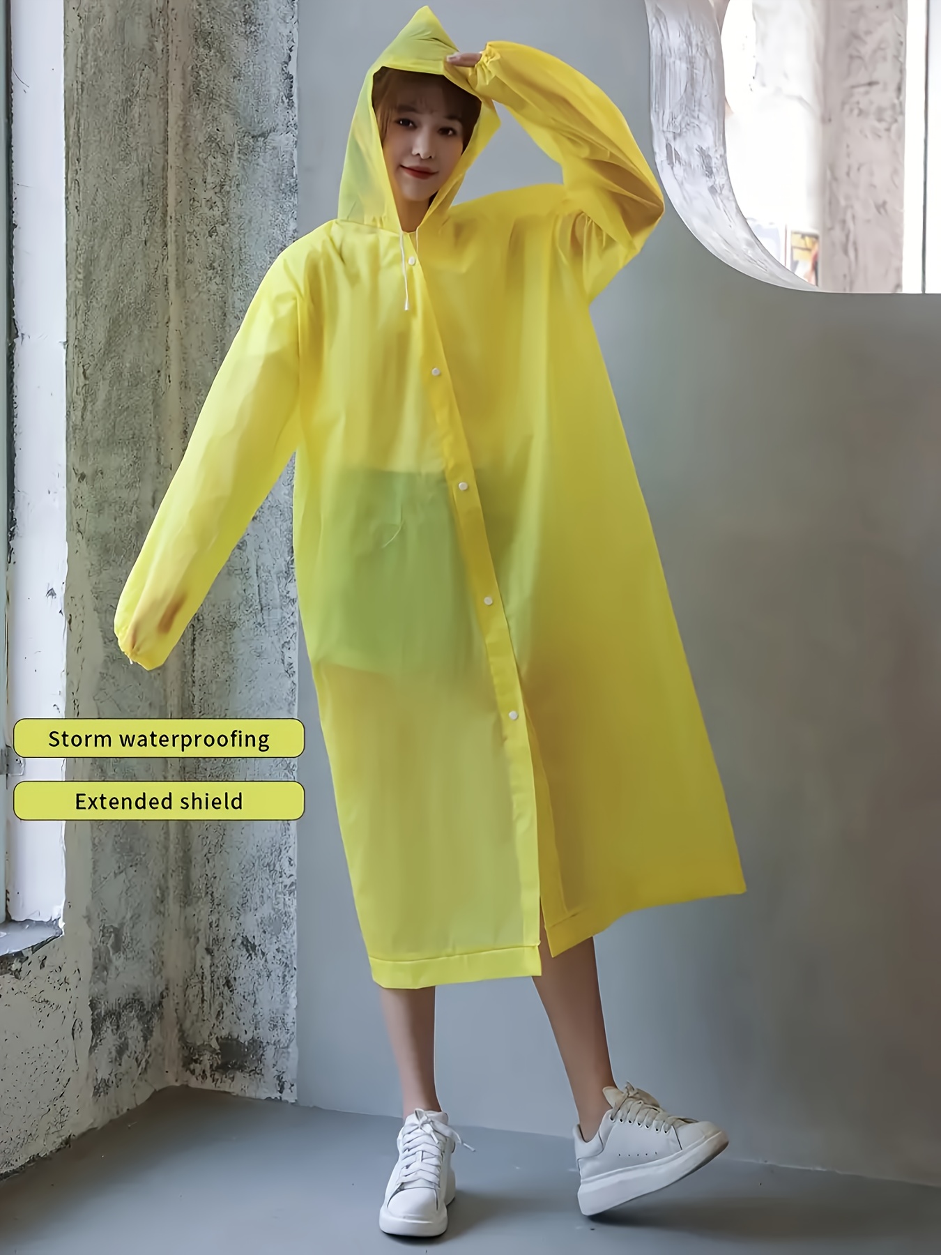1pc of womens outdoor raincoat made of eva material reusable thickened yellow raincoat