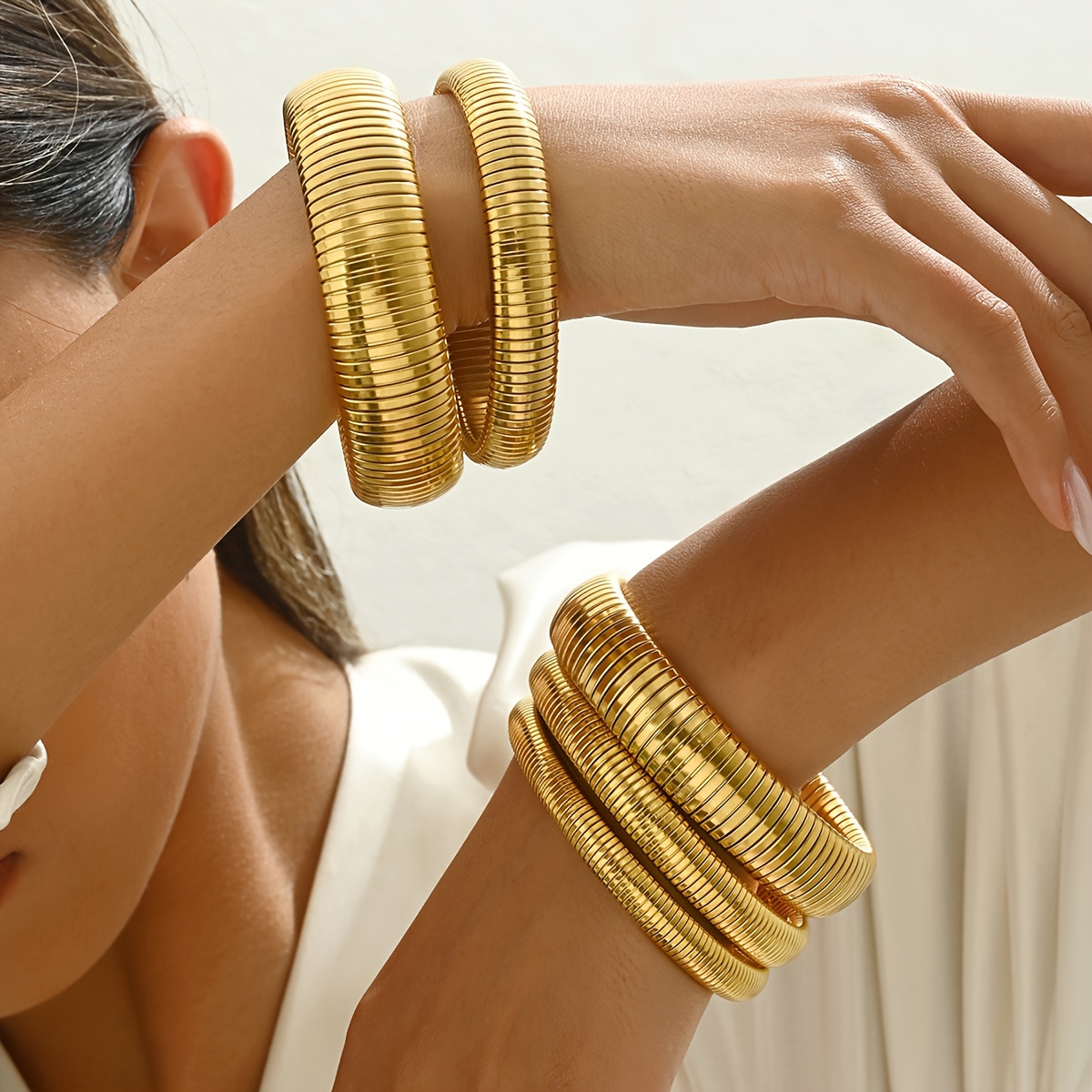 

2pcs/3pcs Steel Metal Bracelets 18k For And