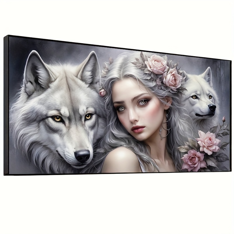 

Wolf & Beauty 5d Diamond Painting Kit For Adults - Diy Round Diamond Art, Animal Theme Embroidery , Wall Decor Gift, In 15.75x27.57in And 35.43x23.62in Sizes