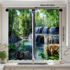 2pcs waterfall landscape print curtains rod for easy hanging vibrant forest cascading water scene living room bedroom office durable polyester fabric rod not included