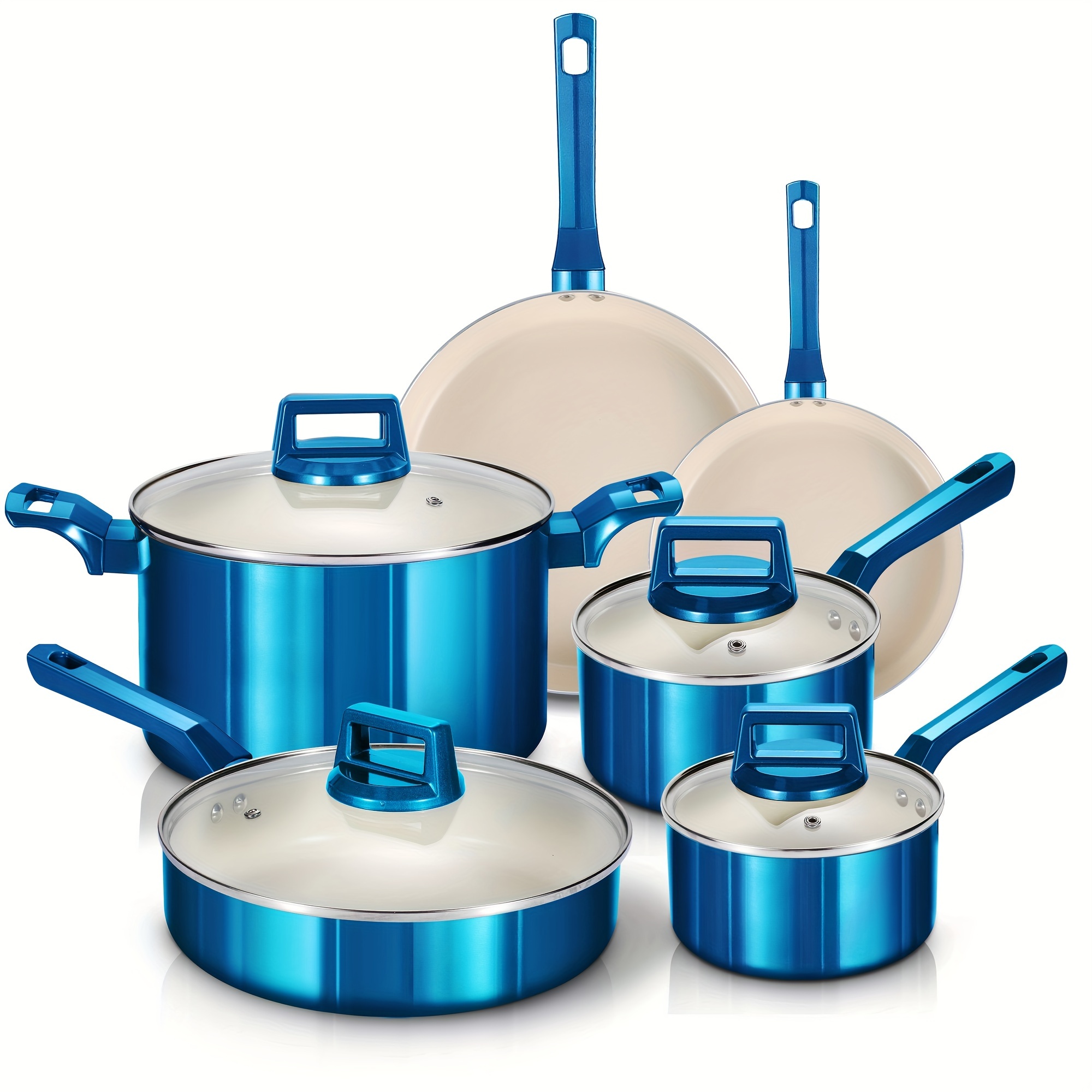 TEMU | 10pcs Aluminum Nonstick Cookware Sets, Nonstick Pots And Pans Sets With Lids, Induction, Oven, Gas, Stovetops Compatible For , Perfect Christmas Gift