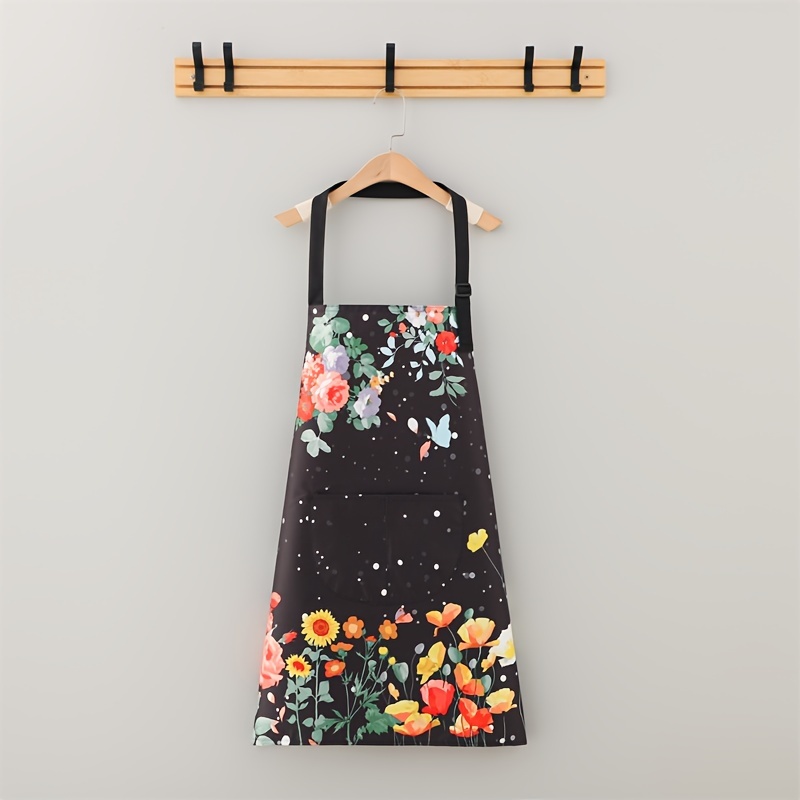 chic butterfly print polyester apron oil waterproof ideal for cooking gardening details 1