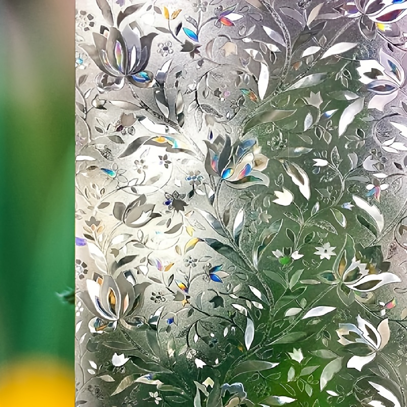 E-shop Fensterfolie, Vinyl Glasfolie, selbstklebende, bunte, mattierte Dekofolie, florales Muster, geeignet zur Dekoration, Deko-Glasfolien, geeignet