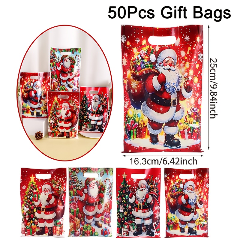 Gift For Her/him Set Of 50 Christmas Gift Bags Featuring Handles, With Santa Claus And Christmas , Ideal For Family Celebrations And Winter