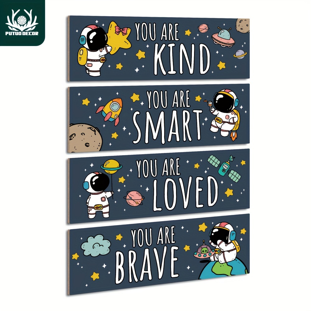 

Putuo Decor 4pc Inspirational Quotes Wooden Sign, You Are Kind You Are Are Are , Astronaut Wall Art Decor For Home Nursery Room Children's Room Bedroom Kindergarten, Gifts