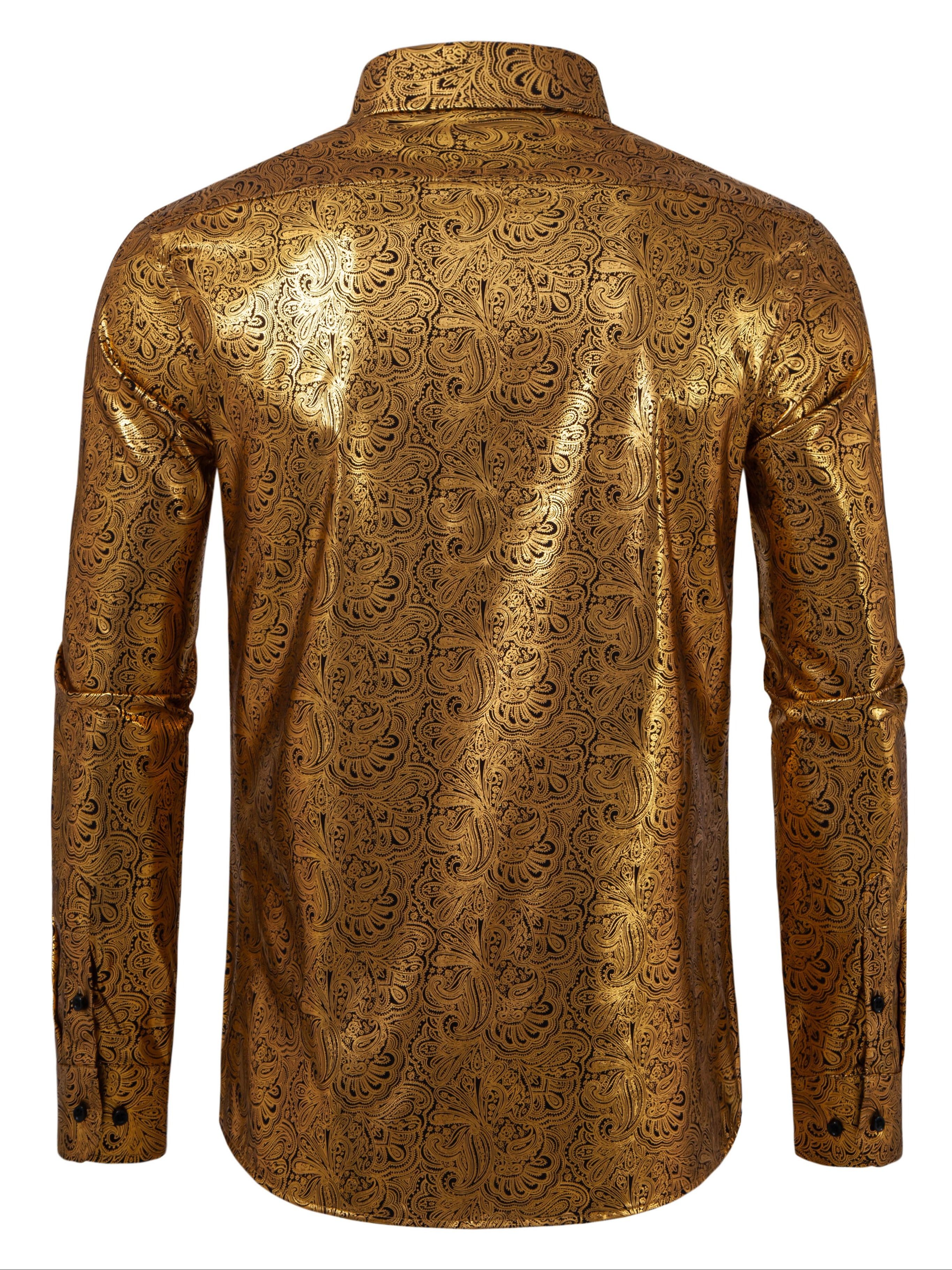 mens stylish golden printed shirt an elegant mature collar - Temu
