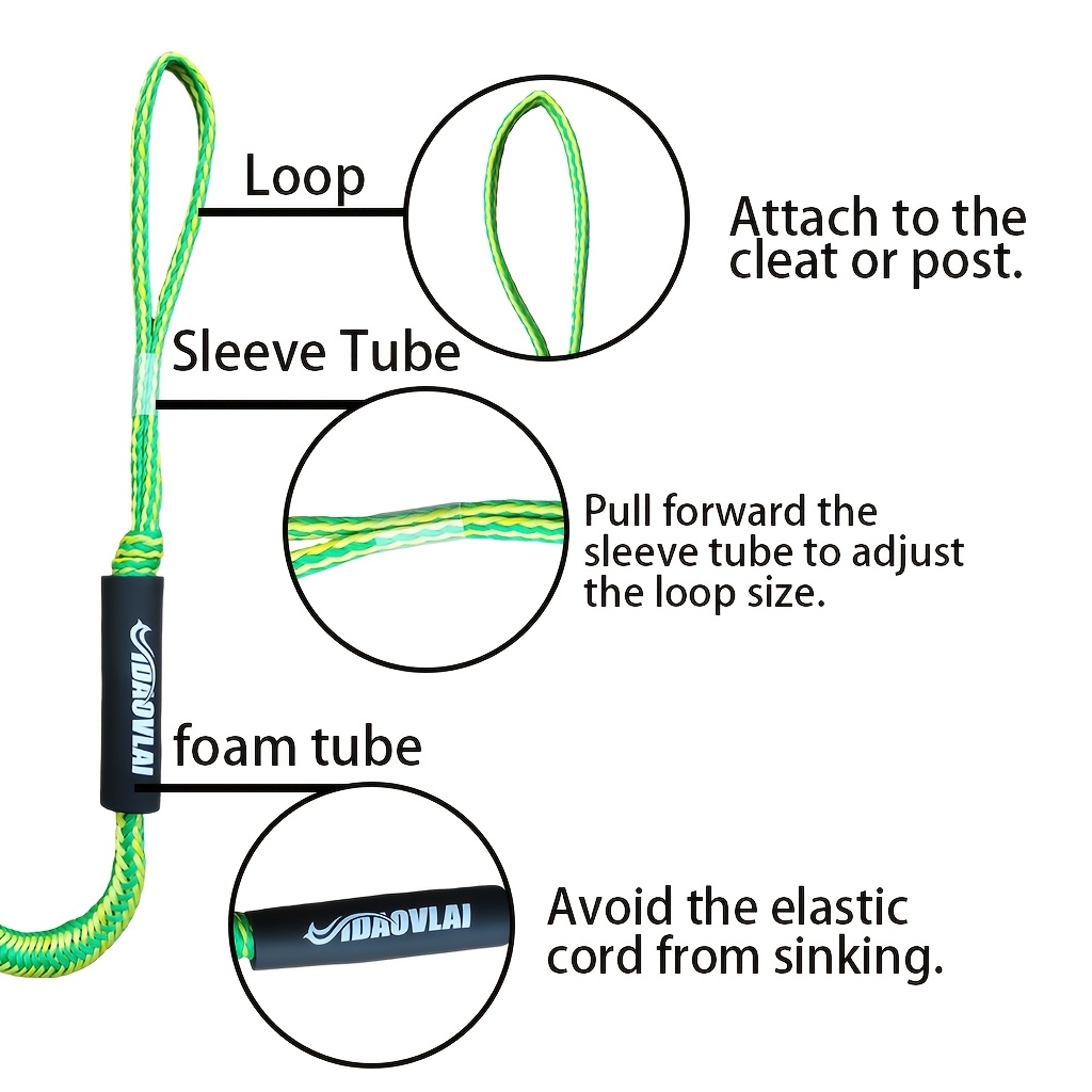 Green Vertical Stripe Bungee Dock Line, Elastic Dock Rope