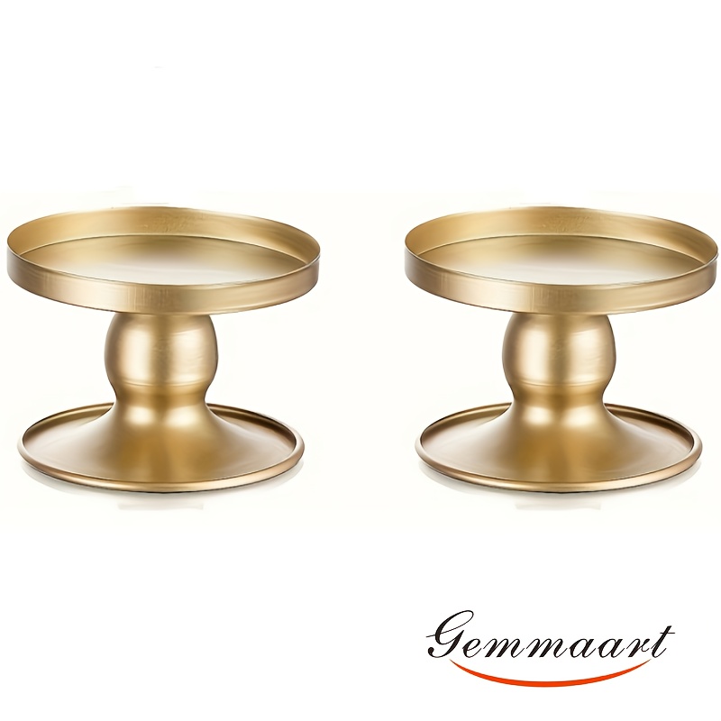 2pcs Golden Small Metal Candle Stick Holders For Pillar & Taper Candles - Wedding, Dining Room Table Centerpiece, Holiday Decor, And Living Room Desktop Decor