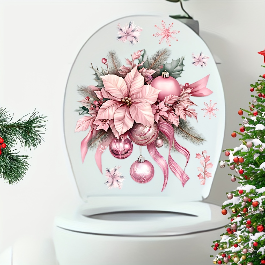 

Christmas Toilet Lid Decal - Reusable Vinyl Bathroom Sticker With , & Remove