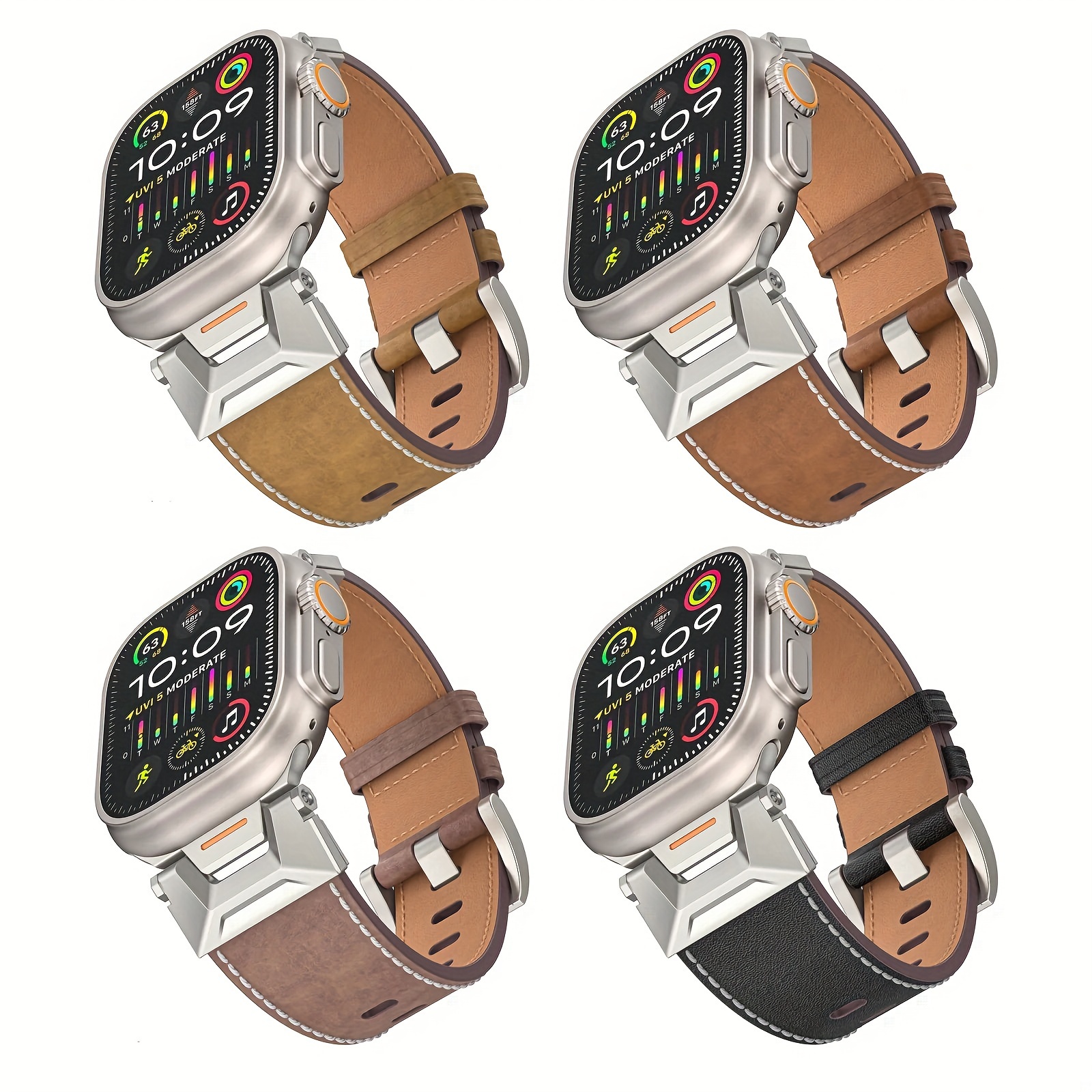 

Genuine Leather+metal Band For Apple Watch Ultra 1 2 49mm Series 41mm/45mm, 5 4 Se 40mm/44mm, 2 1 38mm/42mm