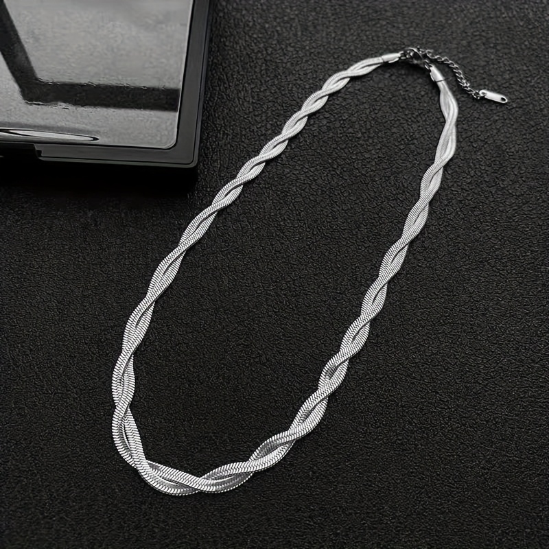Women's Vintage-Style Silvery Stainless Steel Double Snake Chain Necklace