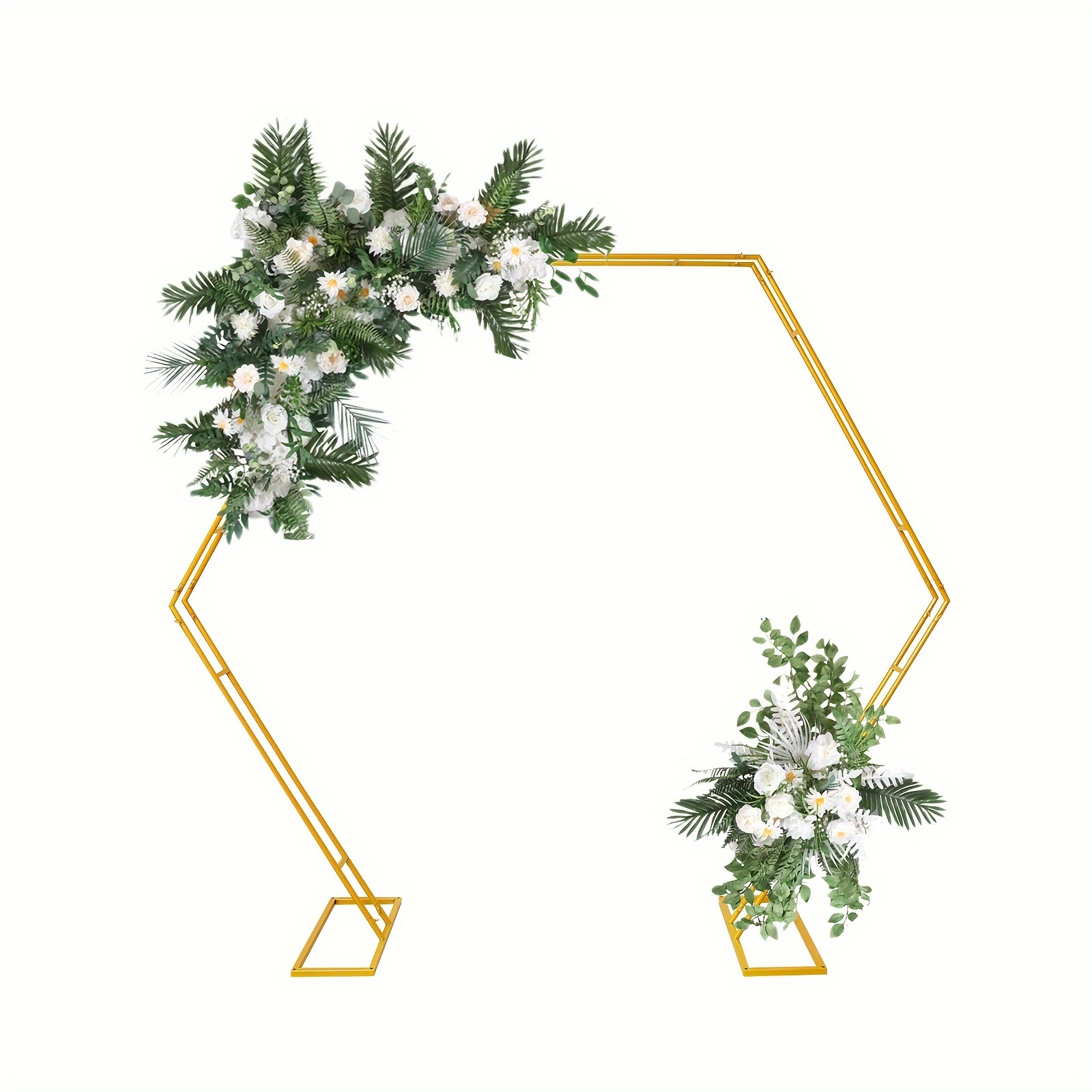 

Golden Hexagonal Wedding Arch Sturdy Double Tube Design For Dreamy Decor And Plant Climbing