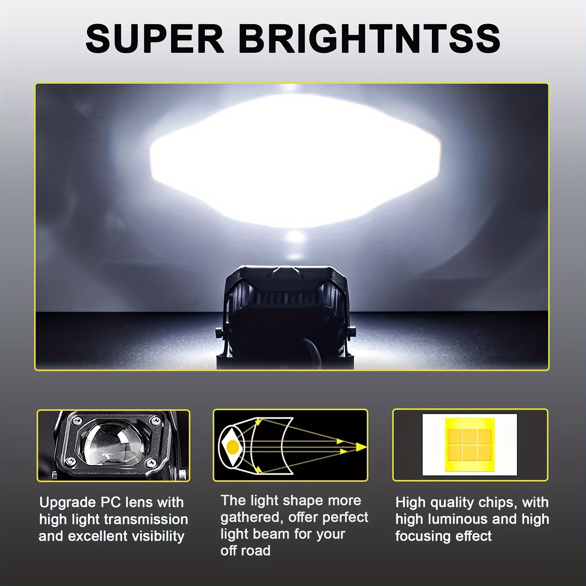 Motorcycle and dustproof Auxiliary Lights, LED Driving Lights White Color Offroad Work Lights Pod, fit for motorcycle SUV ATV Boat E-Bike Tractor etc details 4