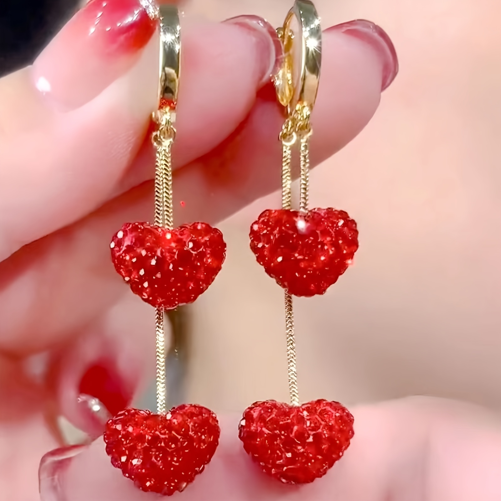 

1 Pair Elegant Luxury Heart-shaped Dangle Earrings, Sparkling Glass Mosaic, Copper Ear Needle, Fashion Jewelry Accessory For Women, Ideal For & Gift-, Valentine's Day Present