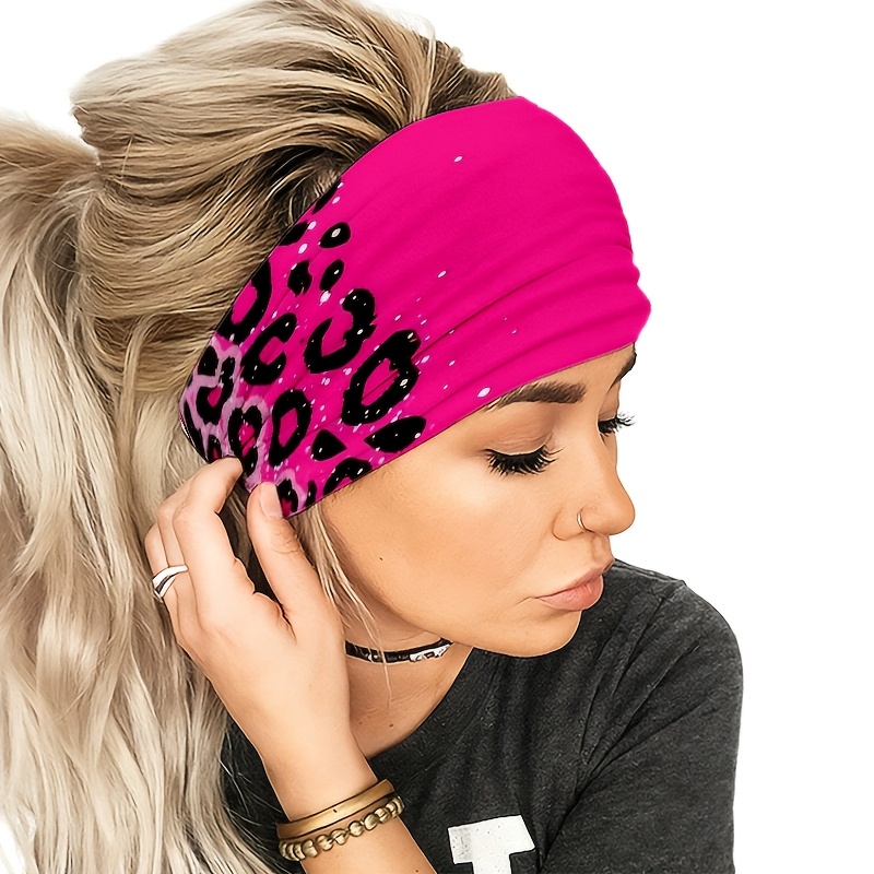 TEMU Non-slip Sweat-absorbent Wide-band Headband - Elastic Suitable For Yoga, Gym, Running, Cycling, Travel | Knotted Hair Band With Rose Leopard