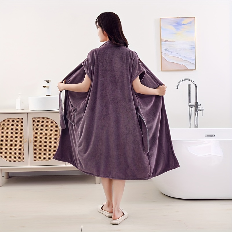 

1pc Women's Bathrobe With Pocket, Absorbent Sleeveless Sleepwear, Super Soft & Warm Fuzzy Spa Robe, For Bathroom Bedroom Spa, Ideal Bathroom Supplies