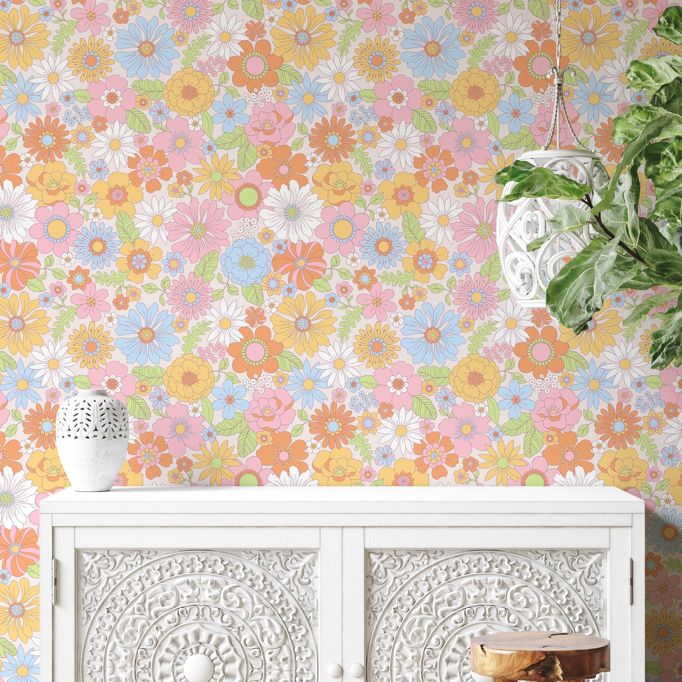 

1pc, Fresh Floral Wallpaper, Peel-and-stick, Vinyl, Waterproof Removable Wall Stickers, Home Room Decor, Wall Art, Wall Decor - Bright Flower Patterns