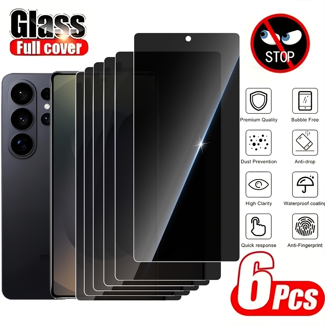 TEMU 6pcs Privacy Tempered Glass Screen Protectors For Galaxy S26 Ultra/s25 Ultra/s24 Ultra/s26/s25/s24/s23/s22/s21/ultra/plus/fe/edge, Anti-spy
