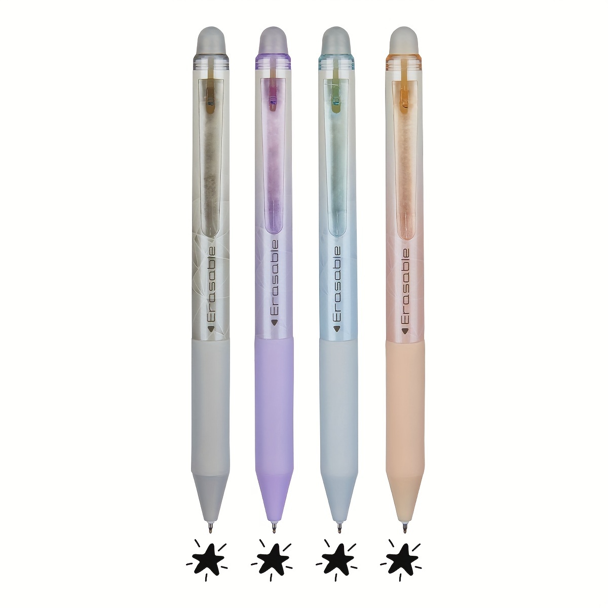 TEMU 4pcs Retractable Erasable Gel Pens - 0.5mm Ink - Soft Non-slip Grip - Transparent Plastic Body With - Office, School, And Stationery Use, Pens