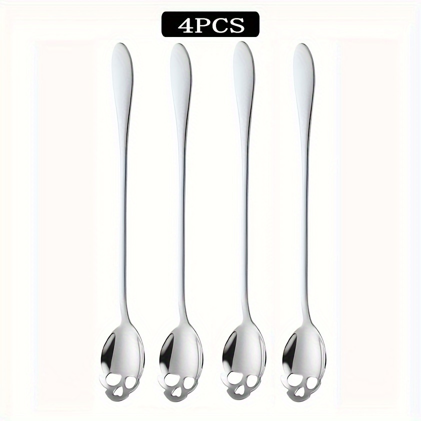 TEMU 4 Pack Creative Spoons Household Stainless Steel Spoon Long Handle Ice Spoon Bar Coffee And Tea Stirring Spoon Dessert Spoon, Cool Gothic Design