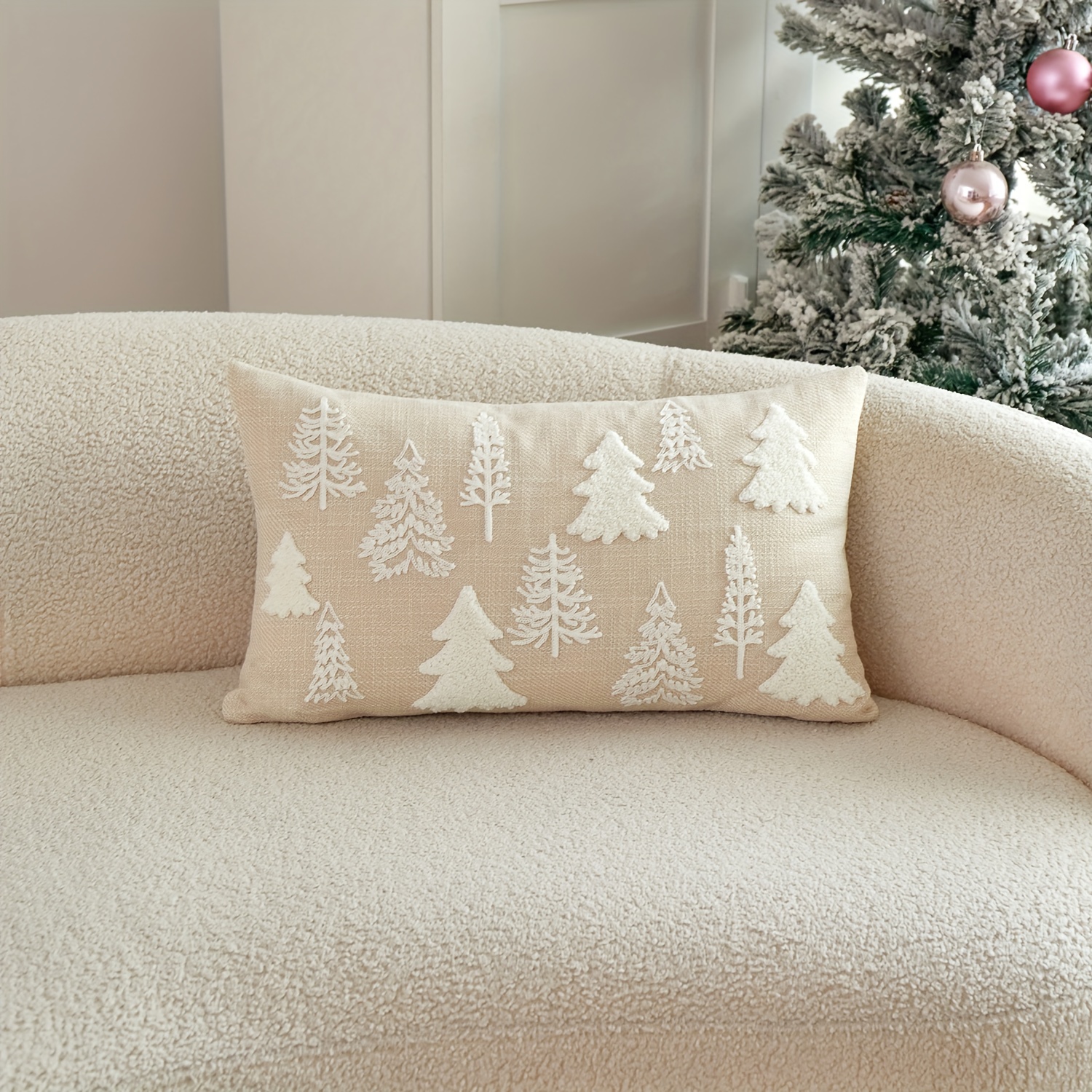 Image of 1pc Of Christmas Tree Embroidered Pillow Cover, Suitable For Indoor Decoration, Christmas Decorative Pillow Cover, Insert Not Included