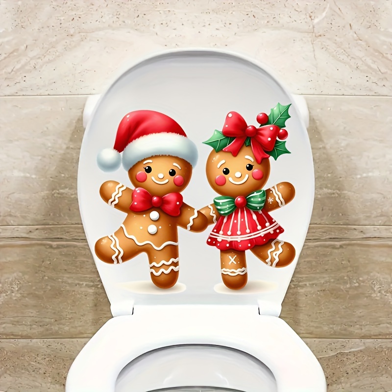 

Christmas Gingerbread For Man Toilet Seat Decal - Self-adhesive, , Bathroom Decor, Single Use, Square Shape, Best For Christmas